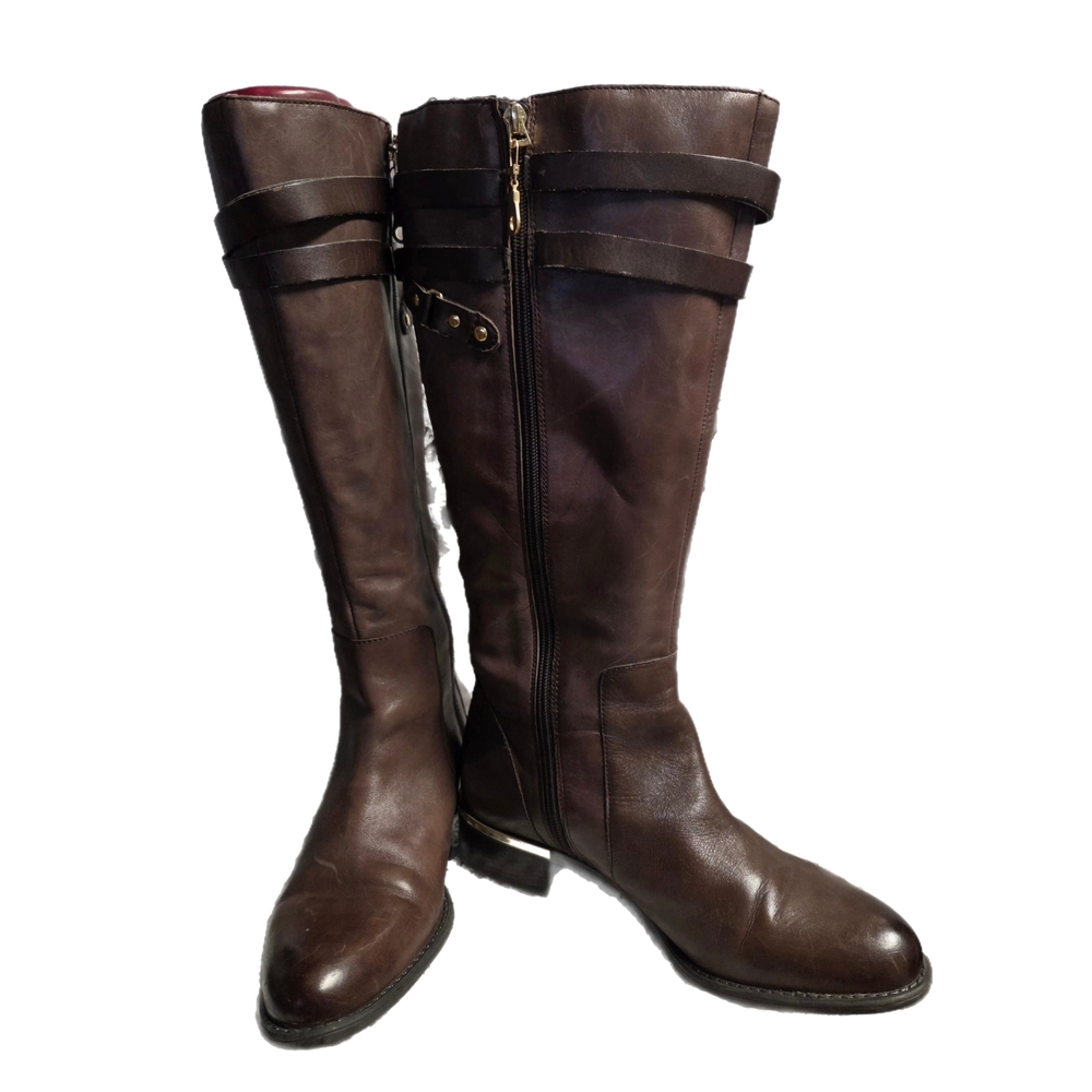 Franco Sarto Stylish Lea Celeste. Brown Leather Knee-High Tall Riding Boots